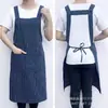 Delantal de gasa de algodón resistente a las manchas y duradero con estampado de cuadros, adecuado para uso doméstico, cocina y trabajo en la cocina; diseño unisex