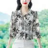 Camisa Tops para Mujer 2024 Verano Nuevo Estilo Camisa Estampada de Temperamento Delgado para Mujer Mangas Tres Cuartos para Mujer