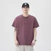 Roupas Masculinas Fengshe / Camiseta Henley de Manga Curta 250g Estilo Americano, Camisa Henley Vintage de Algodão Puro com Caimento Solto para o Verão, Camiseta de Nicho
