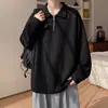 Roupas de marca da moda com caimento solto, moletom versátil com zíper e gola polo para homens e adolescentes, jaqueta pesada estilo americano para o início do outono