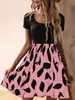 2026 Vestido de mujer de moda Amazon europeo y americano transfronterizo nuevo de manga corta elegante con cuello redondo patchwork estampado