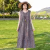 Vestido de Algodão e Seda Novo de Verão 2025 para Mulheres, Vestido Longo Floral Casual Elegante Solto Emagrecedor