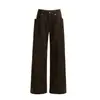 YECHUAN # Jeans Vintage Wide-Leg Cor Marrom Maillard, Novas Calças Cargo Retas Largas de Outono com Bolsos Grandes