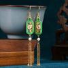 Pendientes de borlas de perlas de jade de imitación con diseño original de Elyuan, de tendencia nacional, con esmalte refrigerado por aire de alta calidad, para adelgazar el rostro redondo.