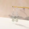 Gancho de Orelha Gota d'Água em Prata Esterlina S925 com Jade Hetian Yi Lu Yin Brinco Vazado Retro Nuvem Auspiciosa Novo Estilo Chinês Estilo Nacional Brinco de Prata