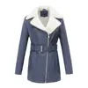Chaqueta de Cuero Forrada de Piel para Mujer con Cuello de Solapa, Abrigo de Cuero Único, Chaqueta de Motocicleta de Cuero para Mujer Transfronteriza de Amazon