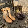 Marca de Nicho~Verano 2026 Nuevo Estilo Botas de Media Pantorrilla Retro Europeo y Americano de Cuero Genuino Cosido con Punta Redonda y Hebilla de Cinturón Botas Martin Occidentales