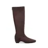 Botas quadradas slim de salto grosso para mulheres, estilo da Mãe Uva, 6cm de altura, novas botas femininas para outono e inverno 2026