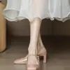 Sandálias Abertas de Uma Tira em Couro Patente 2026 Novas para Mulheres, Salto Bloco Alto, Sapatilhas Mary Jane Elegantes Estilo Francês Fada