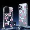 Suporte Magnético Rosa com Laço Adequado para Apple Iphone15/16/17Promax Capa de Celular Transparente com Proteção Total 16