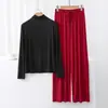 Novo Conjunto de Loungewear Feminino de Manga Longa e Calça Longa, com Textura Modal, Gola Alta, Caimento Solto, que Pode Ser Usado na Rua