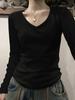 Camiseta básica de algodón de manga larga con hombros descubiertos, cuello redondo, corte entallado, color liso, estilo Spice Girls