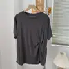 Camiseta de Manga Corta de Cobre Amoníaco Plegada con Nudo Sentido del Diseño para Mujer Verano Caída Cuello Redondo Holgada Casual Adelgazante Top de Media Manga