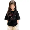 Ropa Infantil, Estampado de Dibujos Animados Lindo, Camiseta de Manga Corta de Algodón Puro para Niñas, Elegante y Dulce, Top de Cuello Redondo de Color Contrastante, Tendencia Ins