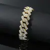 Pulseira hip hop europeia e americana transfronteiriça 15mm fileira dupla diamante completo corrente cubana com diamantes incrustados pulseira masculina de joalheria