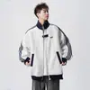 Jaqueta Esportiva Patchwork Estilo Americano para Homens, Outono Pesada Tendência Marca Versátil Casaco de Casal, High Street Legal Jaqueta de Baseball Listrada