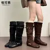 Piel auténtica, suela gruesa, que aumenta la altura, desmontable, uso bidireccional, botas de montar estilo western para mujer, nueva colección otoño 2026, botas largas adelgazantes