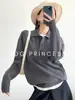 Estilo Boyfriend Estilo Old Money Gola Polo Estilo Escuro Tricô Outono e Inverno Lã Merino Suéter Solto 082