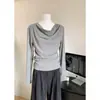 Camiseta de Manga Larga con Cuello Oscilante, Terciopelo con Hilo, Cálida para Otoño e Invierno, Ajuste Delgado Femenino, Versátil para Usar Debajo, Venta al por Mayor Transfronteriza