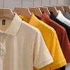 Camiseta Polo Casual de Punto con Rayas Clásicas Ajustada de Seda de Hielo Transpirable de Verano Simple Europea y Americana para Hombre