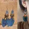Brincos de penas de fada super estilo étnico estilo boêmio de férias gancho de orelha de alta qualidade novo sentido brincos de contas chinesas para mulheres