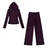 Conjunto de Ropa Deportiva de Yoga Cálida de Terciopelo Nuevo Otoño e Invierno Conjunto de Dos Piezas Versátil Sudadera con Capucha Adelgazante Chaqueta Pantalones Rectos de Pierna Ancha
