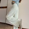 Pantalones de punto anchos para mujer con adornos de pedrería de alta resistencia, nuevo estilo otoño/invierno 2026, pantalones casuales rectos de talle alto que estilizan, con caída, de estilo relajado