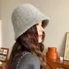 Sombrero de Pescador de Lana Nuevo Otoño e Invierno Japonés de Gama Alta Estilo Británico Cálido de Moda para Mujer Sombrero Cubo Pequeño con Etiqueta Sombrero de Bacín