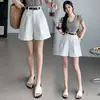 Shorts Casuales Holgados Estilo Coreano con Cinturón Elegante, Shorts Casuales de Corte A para el Trabajo de 5 Puntos para Mujer, Nueva Moda Verano 2026