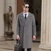 Abrigo de lana de doble cara 100% lana para hombre, otoño e invierno, cuello de solapa, gabardina de cachemir ajustada, abrigo largo hasta la rodilla