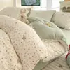 Conjunto de cama de quatro peças 100% algodão classe A, lençol de cama 100% algodão, capa de edredom de gaze dupla camada, lençol de cama, lençol com elástico, conjunto de três/quatro peças para dormitório individual/duplo