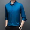 Camisa masculina de manga longa sem costura, vestuário masculino business casual, primavera e outono, resistente a rugas, não precisa passar, elástica, camisa de cor sólida, atacado