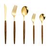 Abrazadera de imitación madera transfronteriza mango acero inoxidable 430 portugués vajilla juego de cuatro piezas cinco piezas cuchillo para bistec, tenedor y cuchara caja de regalo