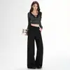 Pantalones de Pierna Ancha Traje Negro para Mujer Otoño 2025 Nuevo Gama Alta Cintura Alta Holgados Aspecto Adelgazante Versátil Rectos Casuales