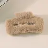 Presilha de Garra Quadrada de Pelo Sintético de Vison para Outono e Inverno, Presilha de Tubarão de Pelúcia Feita à Mão de Alta Qualidade, Grampo de Cabelo de Garra Grande, Acessórios de Cabelo Atacado