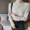 Camiseta feminina outono e inverno meia gola alta manga comprida renda Terry jacquard camiseta interna Slim fit all-matching top 2023