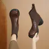 Botines Estilo Británico Elegante Puntera Redonda Tacón Grueso Suela Gruesa Patchwork Tobillo Delgado 2026 Invierno Nuevo Estilo Coreano Cómodos Botines Cortos Mujer