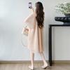 Roupa de Maternidade 2025 Verão Novo Estilo Coreano Solto Chiffon Plissado Elegante Tamanho Grande Vestido de Maternidade