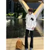 Moletom com Capuz Bordado de Letras Cinza Estilo Americano para Homens e Mulheres, Forrado com Fleece e Espesso para Outono e Inverno, Marca Moderna, Tecido Pesado, Jaqueta Cool para Casal