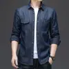 Camisa de Mezclilla para Hombre de Manga Larga Otoño Camisa de Trabajo Estilo Coreano Moda Holgada Casual Atractiva Chaqueta para Hombre de Primavera y Verano
