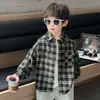 Q160 Camisa Infantil Masculina Outono Roupa Infantil Jaqueta Xadrez Novo Estilo Camisa de Manga Longa Primavera e Outono Top Casual para Menino