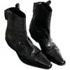 Botas Western de piel de vaca con punta fina y corte en V, Botas de estilo Chelsea retro francés para mujer con pliegues y ajuste ceñido, Botines de piel genuina con tacón grueso