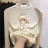 Camiseta de manga larga con forro polar para niña para otoño e invierno, top cálido cepillado de cuello semi-alto para niños