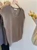 Top de punto corto hueco con cuello redondo para mujer, ajuste holgado de verano, diseño adelgazante, cobertura única protectora del sol, estilo fino