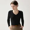 Suéter de Cachemir con Cuello en V 2026 Otoño/Invierno Nuevo Estilo para Mujer Ajustado Favorecedor Capa Base Estilo Elegante Color Sólido Canalé Suéter Cálido