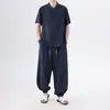 2026 Verão Novo Produto Estilo Chinês Fivela Retrô Roupa Tang Masculina Alto Padrão Luxo Leve Roupa de Seda Gelada Novo Estilo Chinês Conjunto de Duas Peças