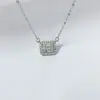 Collar con Colgante Cuadrado de Diamante Completo Popular Transfronterizo para Mujer Plata de Ley S925 Incrustado con Circonita Exquisita Moda Lujo Ligero Cadena para Clavícula