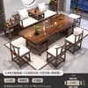 Juego Grande de Mesa y Sillas para Té, Combinación de Cama Luohan, Una Mesa y Cinco Sillas, Mesa de Té de Oficina, Uso en el Hogar, Mesa de Té de Madera Maciza Estilo Zen Nuevo Chino