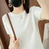 Top de Punto de Algodón Puro con Cuello Redondo y Borde Enrollado, Manga Corta, Diseño de Diamantes, Holgado, Talla Grande, Moderno y Delgado para Mujer, Primavera/Verano 2026