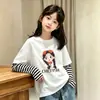 Camiseta para niña, algodón puro, manga larga, nuevo estilo primavera/otoño 2026, diseño de dibujos animados, camiseta interior para niña pequeña, look en capas, top para niños